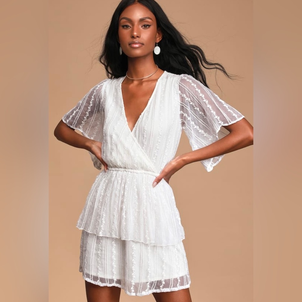 White Embroidered Tiered Mini Dress - Lulu’s - M